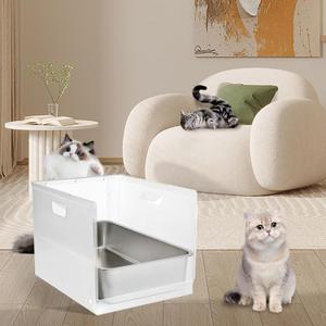 1Pc Cat Litter Box Enclosure with Shield, Pee Shields High Side Litter Box Enclosure, Dog Litter Box Splash Guard, Cat Box Enclosure with Shield (Without Pan) (Large)