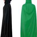 Unisex Vampire Witch Hooded Capes,Women's Halloween Costumes Reversible Cloak,Cosplay Masquerade Party Robes (L/59 inches for Adults, Green + Black)