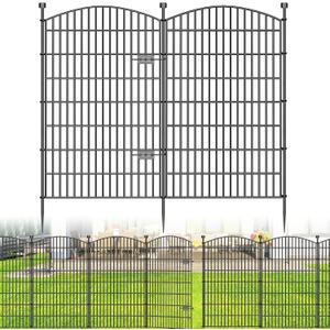 10 Panels No Dig Decorative Garden Fence with Gate - 48 in (H) x 22.6 ft (L), Dog Fence Outdoor for Yard, Rustproof Metal Animal Barrier Ground Stakes Fencing for Garden, Patio, Flower Bed