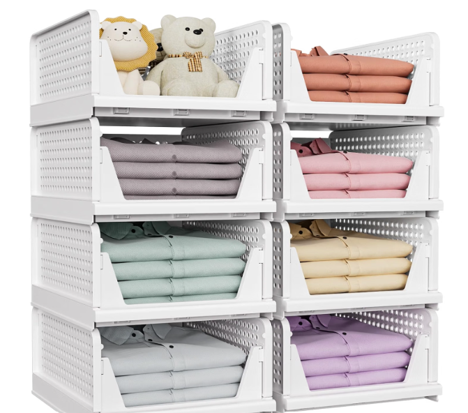 SNSLXH 8 Pack Stackable Closet Storage Bins, Multifunctional & Foldable Closet Organizers and Storage for Bathroom Kitchen Laundry Room Drawer Shelf Storage, Space-Saving Wardrobe Organizer, White