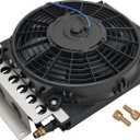 Fluid Cooler and Fan, 15-3/4 x 11-1/2 x 5 in, Tube Type, 6 AN Male Inlet/Outlet, Fittings, Aluminum/Copper, Black Powder Coat, Universal, Each