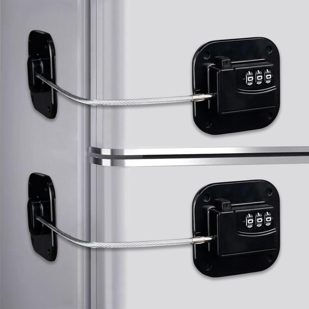 Combination Refrigerator Lock - Resettable Code Fridge Lock for Kids, Adults, Heavy Duty Child Safety Locks for French Door Fridge, Freezer, Cabinet, Pantry, Easy Install No Keys Needed(2Pack) (Black)