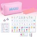 Soulchen Mini American Mahjong Tile Set Include 160 0.8 Inch Mahjong Tiles 2 Dice 4 Wooden Rulers 1 Accessory Bag 4 Beginner Rule Cards(Stylish)