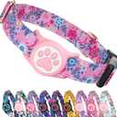 Airtag Dog Collar, with Waterproof airtag Holder, Original Stylish Cute Pattern Design. QR Code ID Buckle, Comfortable Soft Cotton for Medium Dogs (M(13~20), Pink Garden)