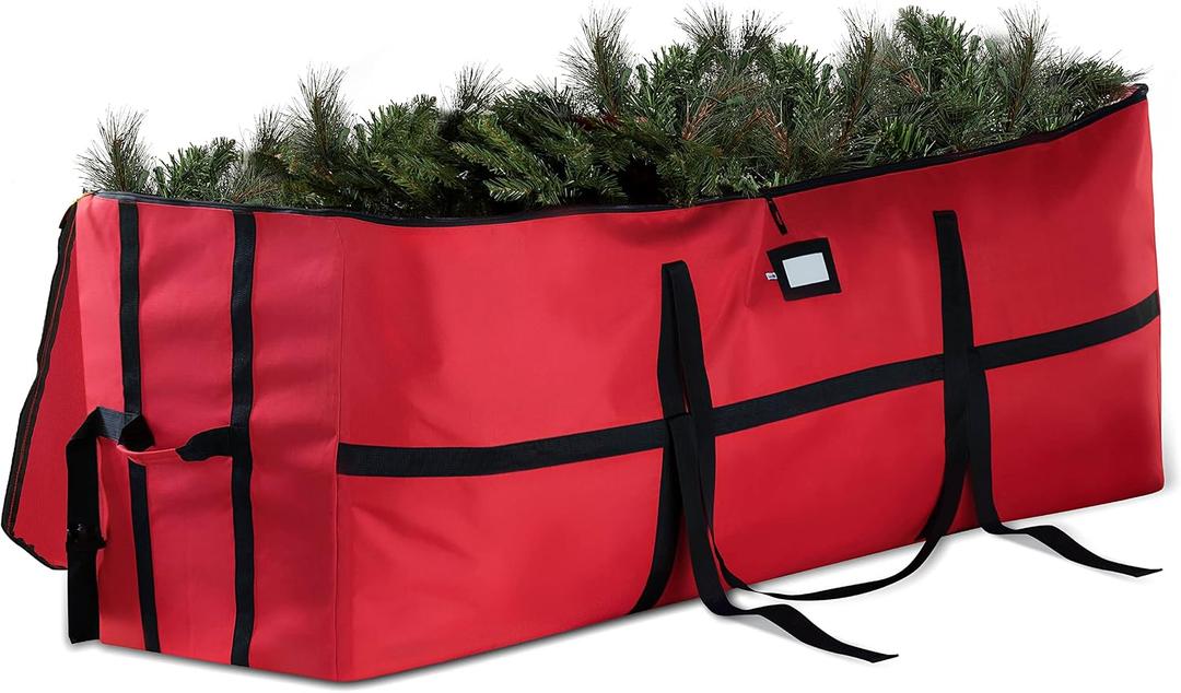 ZOBER Wide Christmas Tree Storage Bag - Maximum Accessibility - Fits 7.5 Ft Trees - 600D Oxford Fabric Christmas Tree Bag For Storage Box For Xmas - Strong, Durable Straps & Handles - Card Slot - Red