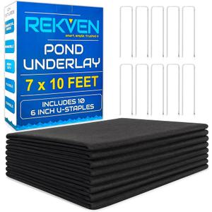 Small Pond Liner Underlayment - 7 x 10 Feet - Non Woven Geotextile Landscaping Fabric with 10 U-Pin Garden Staples - Perfect Padding for Fish Koi and Preformed Ponds Fountains Waterfalls