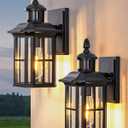 EDISHINE 2 Pack Motion Sensor Outdoor Wall Lights, Dusk to Dawn Exterior Lighting Fixture, Modern Porch Light Wall Mount, Clear Water Glass, Anti-Rust Aluminum for Front Door Garage, Patio, Black