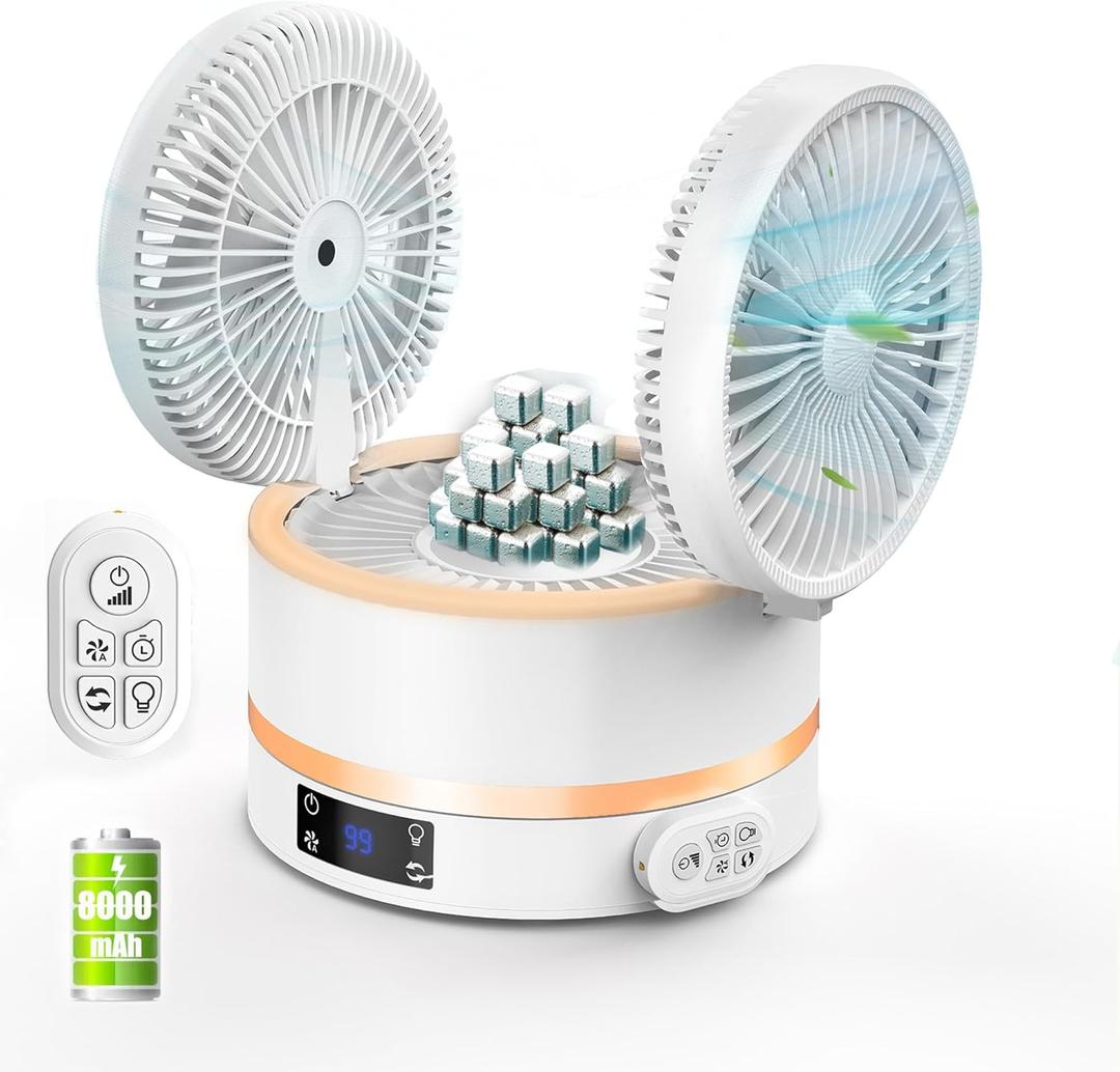 Table Fan, Rechargeable Desk Fan Remote Control Fan with Auto Oscillation Ultra Quiet 3 Speeds Wind, USB Fan for Bedroom Office Kitchen Outdoor Travel Camping, LED lighting (White)