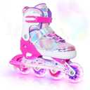 Kids Inline Skates for Girls and Boys -Rose Red Blades Roller for Kids Youth Age 7 8 9 10 - Adjustable All Light up Wheels Indoor Outdoor Sports Birthday Gift for Son and Grandson, Size 1-4