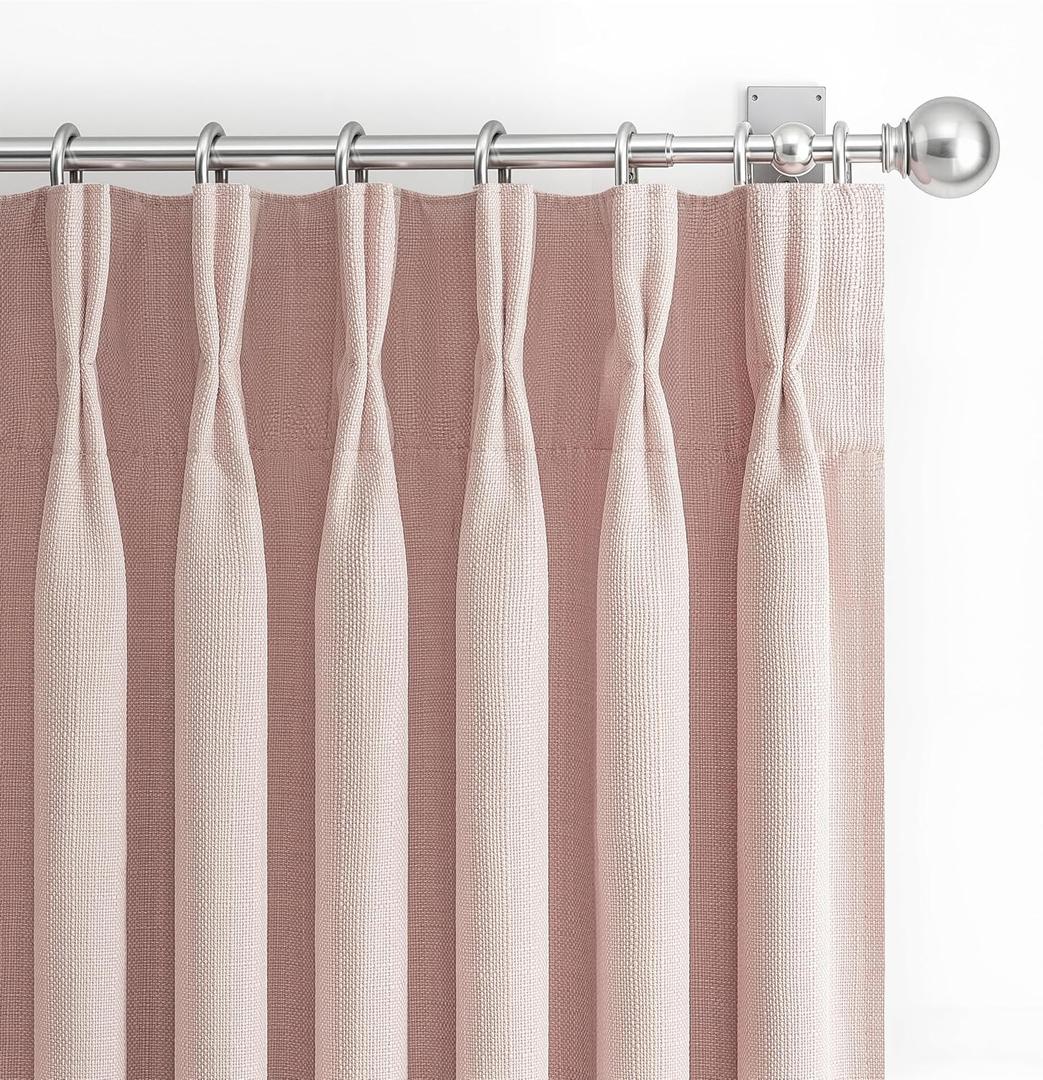 Light Pink Blackout Curtains for Girls Bedroom 84 Inches Length 2 Panels Set, Petty Memory Trained Pleated Soundproof Two Layer Thick Linen Heat Blocking Privacy Decorative Window Drapes 84 Inch Long