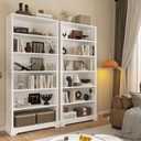 TVU 6-Tier Wooden Bookshelf, 77.2" Tall Farmhouse Style Open Bookcase, 31.5" W Standing Bookshelf with Storage, Suitable for Study, Living Room, Office, White