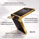 Genuine Leather Case for Samsung Galaxy Z Flip, Military-Grade Drop Protection, Hinge Protection Cover with Ring Kickstand, Gold Trim (Black, Z Flip5)