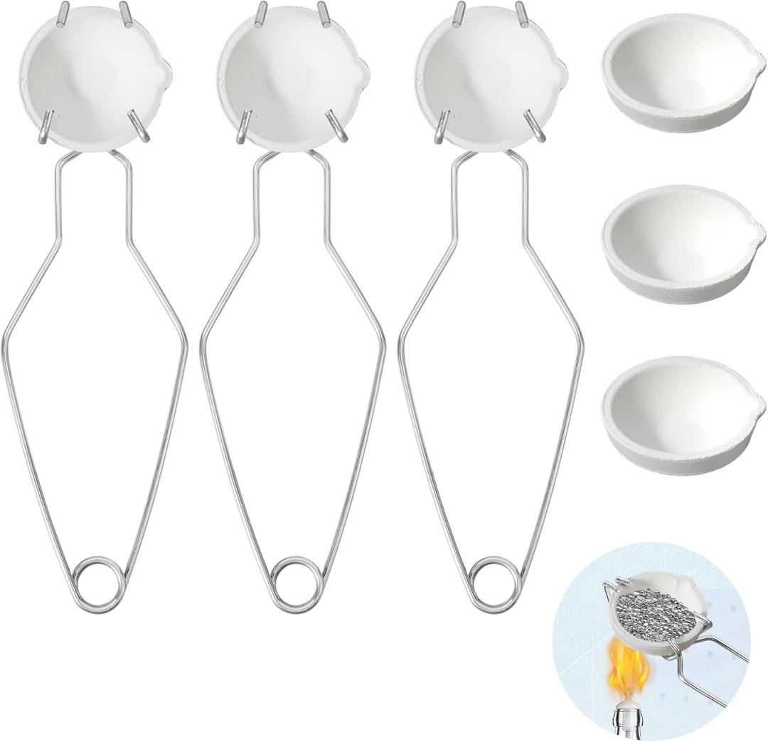 9 Pcs Crucibles for Melting Metal Kit, 6 Ceramic Quartz Crucibles, 3 Pcs Whipclip Handle,Crucible Tongs, Metal Melting Kit,Silversmithing Starter Kit,Melting Metals Like Gold and Silver