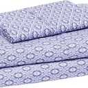 Amazon Basics Lightweight Super Soft Easy Care Wrinkle-Free Breathable Brushed Microfiber 3-Piece Bed Sheet Set with 14-Inch Deep Pockets, Twin, Blue Damask, Printed