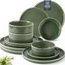 AmorArc Ceramic Dinnerware Sets, Handmade Reactive Glaze Stoneware Plates and Bowls Sets,Highly Chip and Crack Resistant | Dishwasher & Microwave Safe Dishes Set, Service for 4 (12pc) (Jade Green)