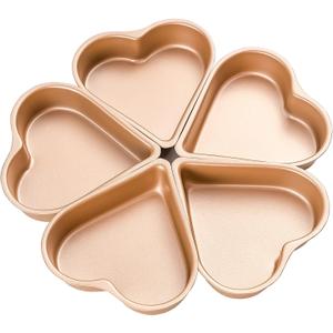 Yomvzake 5 Pack Mini Heart Shaped Cake Pan, Small Heart Brownie Muffin Cupcake Molds Mini Cake Tin Tray for Baking