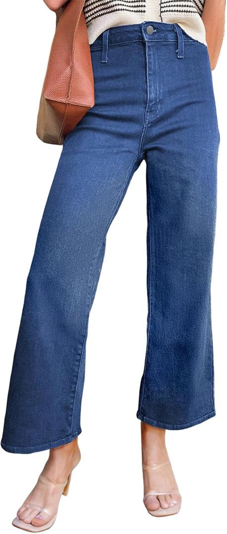 Astylish Womens High Waisted Jeans Stretchy Wide Leg Straight Trendy 2025 Summer Ankle Denim Pants (8, Dusk Blue)