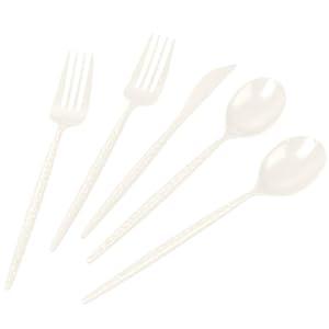 LIYH 150 Pcs Ivory Plastic Cutlery Sets - Ivory Plastic Silverware Heavyduty, Disposable Utensil Sets, 50 of Each Forks, Knives & Spoons Flatware Set for Party Birthday