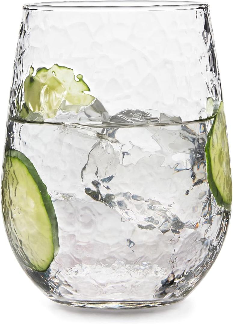 Libbey Hammered Stemless Wine Glass Set, 17 oz, Chiseled Round Drinking Glasses, Dishwasher Safe All Purpose Wine Glasses for Bourbons and Cocktails (Set of 8)