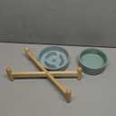 Ceramic 0.9 Cup Raised Slow Feeder Dog Bowl Set, Elevated 5.1inch Water Bowl and 6.1inch Puzzle Slow Pet Food Dish with Wooden Stand for Small Dog and Cat(2 x Light Green+ Stand)