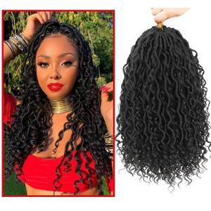8 Packs Curly Faux Locs Crochet Hair, 14 Inch Goddess Locs Crochet Hair, Hippie Locs Braids Hair Extensions (14Inch, 8Packs, 1B)