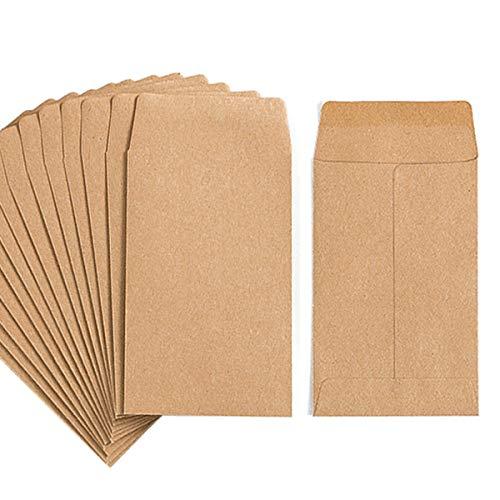 100 Pack Small Coin Envelopes Self-Adhesive Kraft Paper Seed Envelopes Mini Parts Small Items Stamps Storage Packets Envelopes for Garden, Office or Wedding Gift(2.25"×3.5") (100)
