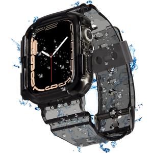 Blingbrione Clear Band Compatible Apple Watch Women 38mm 40mm 41mm 42mm 44mm 45mm 46mm Men,Transparent Jelly Soprt Strap with Cover Case Protector for iWatch Series 10 9 8 7 6 5 4 3 2 1 SE Blue Pink White Fluorescent Green (Black)