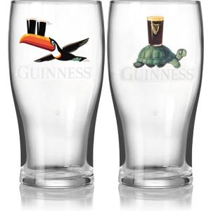 Guinness 20oz Tulip Pint Glass  Flying Toucan & Tortoise Design  2 Pack | Official Merchandise Vintage Irish Pub Barware