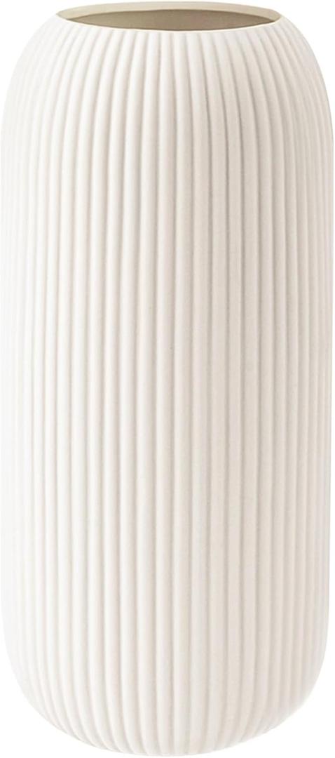 Ceramic Vase for Flowers  Modern Small Ribbed Textured Flower Vase for Home Decor, Pampas Grass, Decorative, Farmhouse, Coffee Table, Kitchen Centerpieces, Bookshelf and Home Living (XL White)