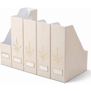 AmazingSpark 5 Pack Magazine File Holder Office Desk Storage Holder Set Vertical Desk Cardboard Organizer for Office Home Classroom Organize Your File Magazines Paperwork Books or Binders (Beige)