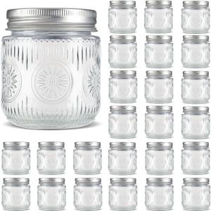 Mason Jars 8 oz - Vintage Small Glass Mason Jars with Silver Metal Lids, Regular Mouth Canning Jars, Safe For Storage, Canning, Pickling, Preserving, Fermenting, DIY Crafts & Decor (24Pack)