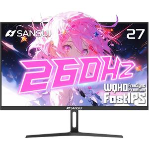 SANSUI Gaming Monitor 27" 1440p 260hz/240hz WQHD 2K - Fast IPS 1ms FreeSync Premium DCI-P3 98% sRGB130% HDR10 2DisplayPort 1.42HDMI2.0 PC Gaming Monitor with Crosshair
