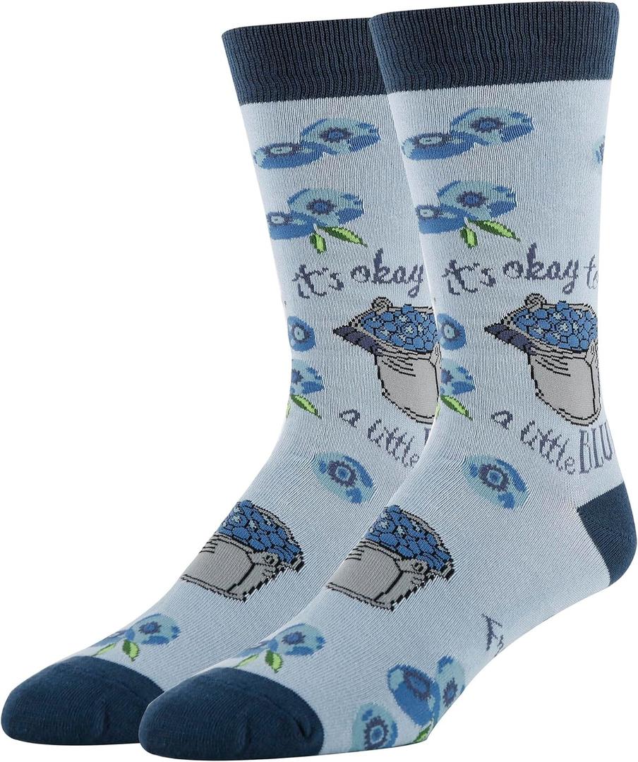 3 x ooohyeah Men's Funny Novelty Food Fruit Theme Crew Socks, Fun Crazy Silly Cotton Dress Socks, Shoe Size 8-13 (A Little Blue)