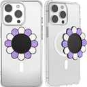 6 x metisinno Magnetic Base Compatible with PopSocket Phone Grips and iPhone MagSafe Cases, Purple & White Sunflower Pattern