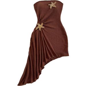 SOLY HUX Women's Strapless Tube Mini Dress Ruched Sleeveless Asymmetrical Hem Vacation Summer Dresses (Medium, Plain Coffee Brown) SOLY HUX Women's Strapless Tube Mini Dress Ruched Sleeveless Asymmetrical Hem Vacation Summer Dresses (Medium, Plain Coffee Brown)