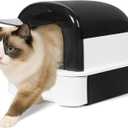 Enclosed Litter Box with Front Door Flap and Scoop, Covered Kitty Litter Box with Handle and Buckles for Portability and Privacy (Shining Black)