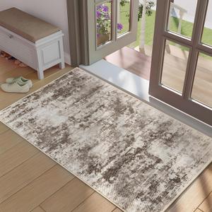 Abstract Indoor Entryway Rug, 2x3 Small Rugs for Entryway Indoor No Pile Tear and Stain Resistance, Non-Slip, Hand Woven Style Washable Thin Rugs for High Traffic Door Mat Entrance - Brown