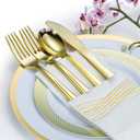 By Madee HEAVYWEIGHT Fancy Plastic Dinnerware Sets  White and Gold Disposable Plates, Premium Cutlery & Linen-Like Napkins | Elegant Disposable Dinnerware Set - 175 Pc for 25 Guests