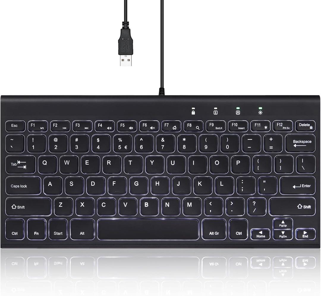 Perixx PERIBOARD-429 US Wired Mini Backlit Keyboard - Thin and Silent Scissor Keys - White Backlight Color - US English