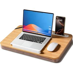 Wishacc Portable Bamboo Lap Desk Tray, Natural Wood, Large 21.1 x 12.9 Inch, for Home Office