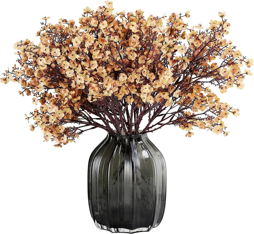 Babys Breath Silk Artificial Flowers Bulk With Vase 10pcs for Fall Decor Fake flower bouquet Bulk for Home Kitchen Indoor Bouquet Floral Arrangement Table Centerpieces Party Decor(Khaki With Vase)