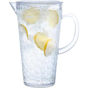 Bzyoo 74oz Clear ChillCraft Water Jug, BPA-Free Pitcher with Lid, Hammered Glass-Style Durable Plastic, Ripple Effect Design, Easy-Pour Spout, Ideal for Orange Juice, Iced Tea, Infused Waters