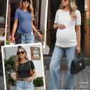 3 Pack Women's Maternity Ribbed Shirts Cotton Short Sleeve Pregnancy Tops Boat Neck Lettuce Trim Mama Clothes (XXL)