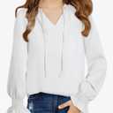 Girls Cute Long Sleeve Chiffon Blouses 2025 Casual V Neck Smocked Cuffs Shirts Tops 9-13 Years