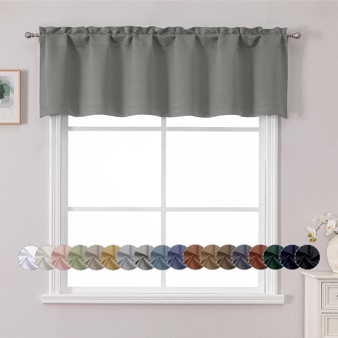 Chyhomenyc Light Grey Valance for Window, Blackout Small Kitchen Curtain for Bedroom/Living Room, Rod Pocket Privacy Short Window Treatment Valance RV Bunk Panels, 60" Wx14 L