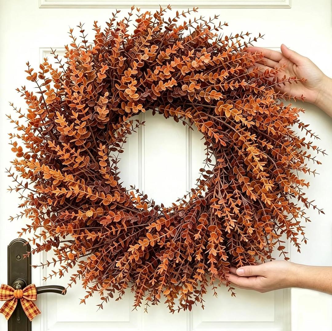26in Large Artificial Autumn Eucalyptus Wreath (Fall Orange)