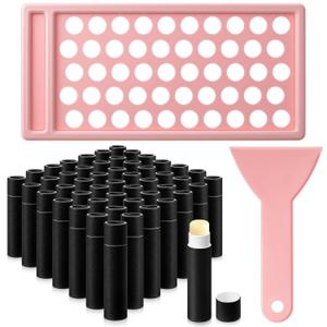 Fuyoooo 50 Pcs Paperboard Lip Balm Tubes with Filling Tray and Spatula Set 0.176 Oz/5g Black Empty Cardboard Lipstick Tubes for Lip Gloss Container DIY for Lipstick Gloss Deodorant Solid Perfume
