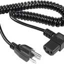 RIIEYOCA Left Angle 3 Prong Power Coiled Cord,90 Degree 18AWG NEMA 5-15P to IEC 320 C13 TV Power Spring Cable for Computer, PC, Desktop, Printer, Scanner(L)