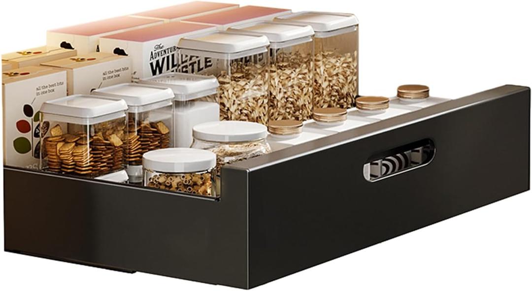 Pull Out Cabinet Organizer, Slide Out Drawer Carbon Steel Kitchen Storage Basket Roll-Out Shelf Pull Out Storage Box Set Cabinet Drawers Storage Racks Carbon Steel Kitchen Storage Basket (40cm mysterious black, 40cm mysterious black)