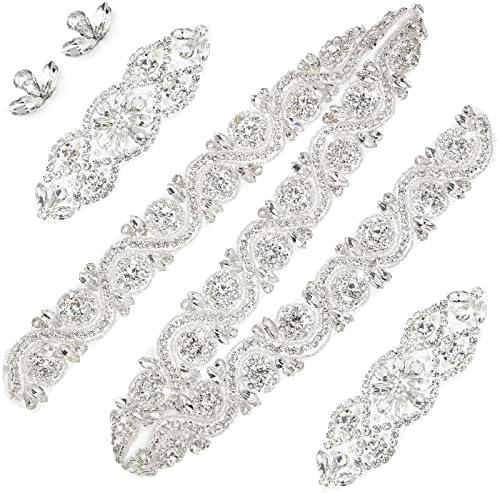 5 Pcs Crystal Rhinestone Wedding Applique Iron on Rhinestone Sash Hair Applique for Bridal Wedding Dress Clothes Shoes